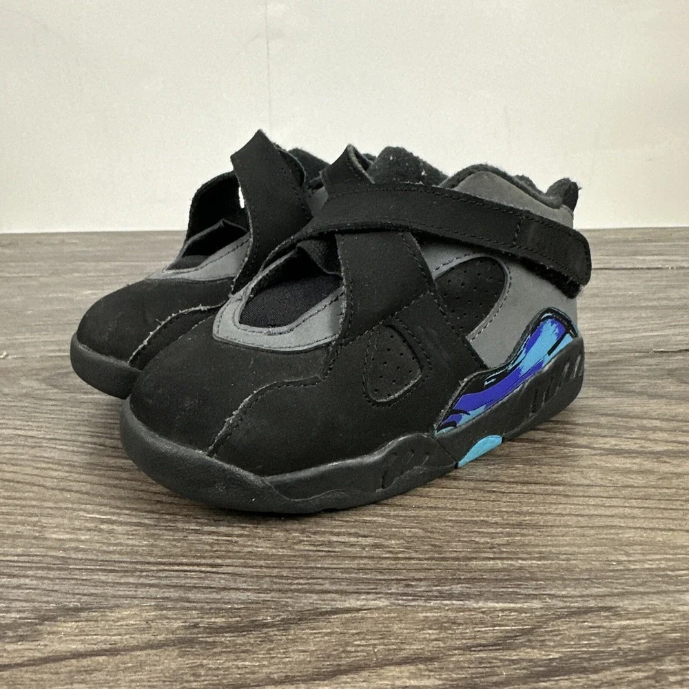 Nike Air Jordan 8 Retro Aqua TD 305360-025‎ Toddler Size 8C Black Purple Teal